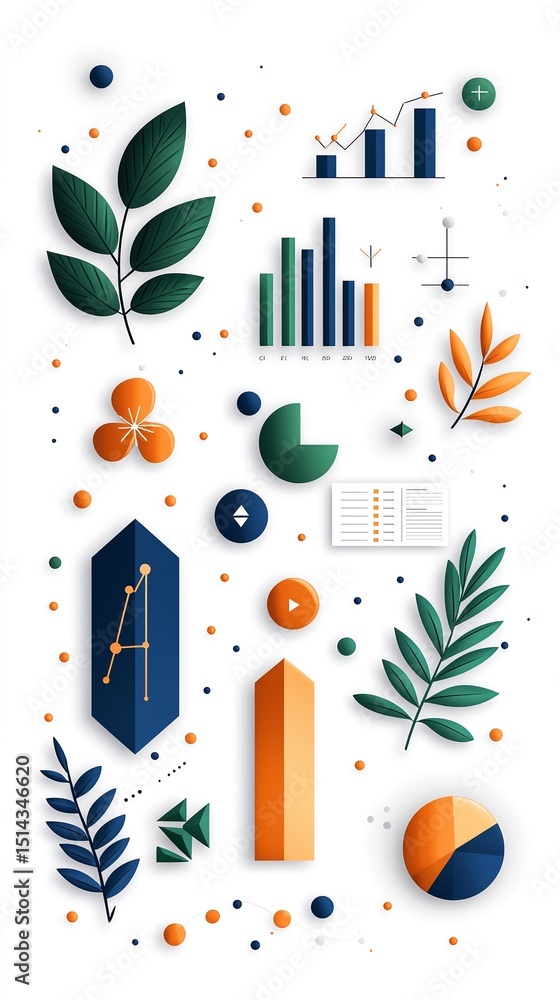 Poster abstract data summary card with icons and geometric shapes