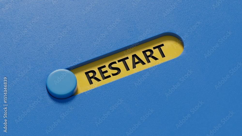 Poster wooden blocks with the text: restart. new business relaunch startup concept.3d rendering on blue bac