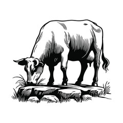Minimal Cow on Boulder Logo – Rustic Farm Animal Vector Template