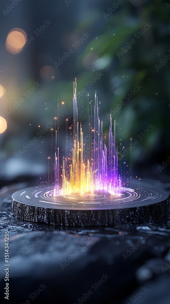 Poster abstract data visualization with glowing particles and lines