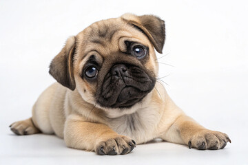 Obraz premium Pug puppy lying isolated on transparent background
