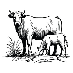 Minimal Cow on Boulder Logo – Rustic Farm Animal Vector Template