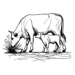 Cow on Cliff Logo Vector &ndash; Agriculture and Ranching Symbol Graphic