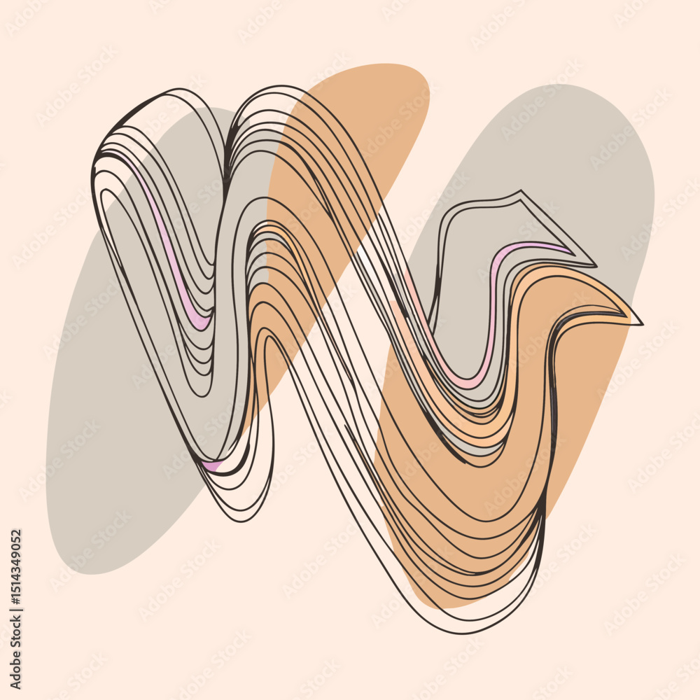 Poster abstract wavy lines with neutral color block background