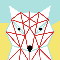 Geometric arctic fox portrait with red line overlay art