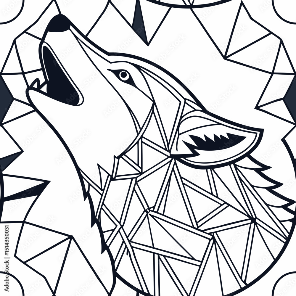 Poster geometric wolf howling with triangular pattern background