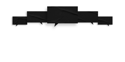 Black speech bubble crumpled paper isolated on transparent background