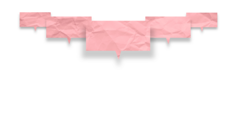 Pink speech bubble crumpled paper isolated on transparent background