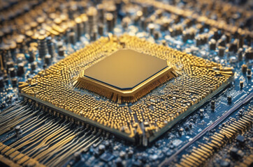 Close-Up of a Computer CPU on Circuit Board. Generative AI.