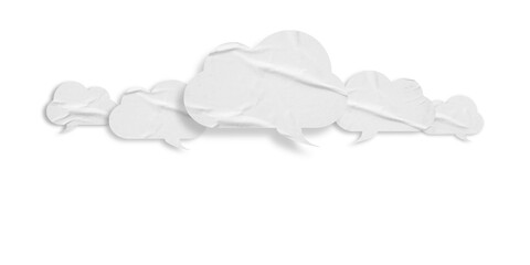 White speech bubble crumpled paper isolated on transparent background