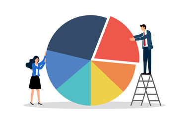 Investment asset allocation concept, businesspeople investor or financial planner arrange pie chart as rebalancing investment portfolio to suitable for risk and return