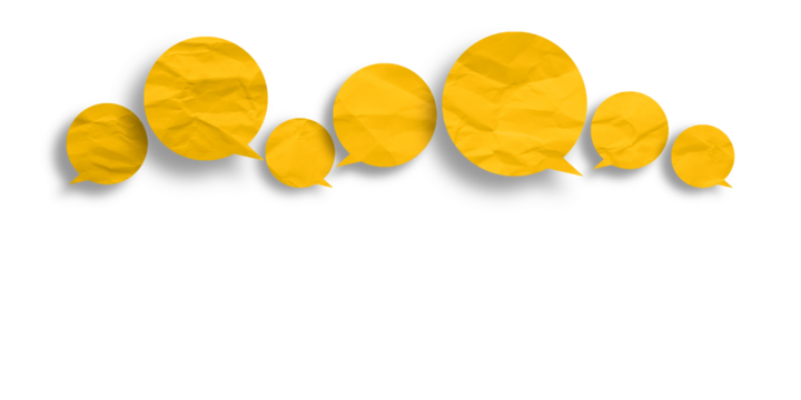 Yellow speech bubble crumpled paper isolated on transparent background