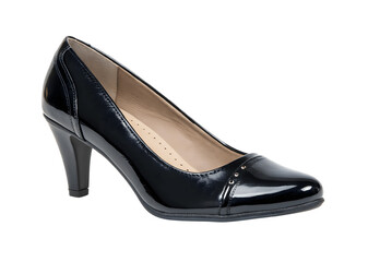 Elegant black high heel shoe isolated on transparent background for women's fashion