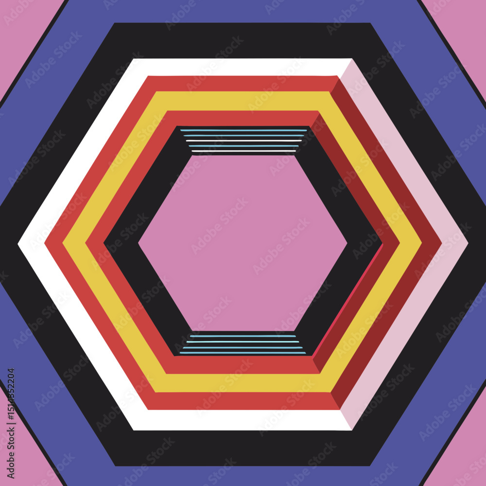 Poster geometric tunnel of hexagons in various colors and sizes