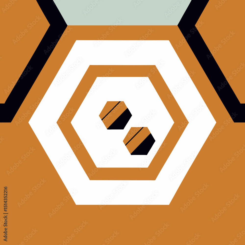 Poster abstract hexagons with diagonal lines and color blocking
