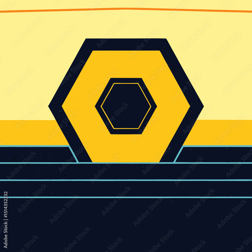Poster abstract geometric design with hexagons and horizontal lines