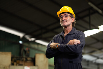 Portrait engineering man : Manufacture technical and factory senior caucasian staff standing  at...