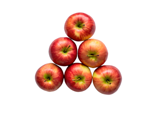 Pile of red apples isolated on transparent background in a triangular arrangement