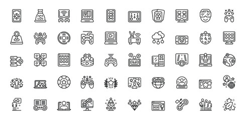Assorted gaming icons in a tidy grid format all drawn in a simple consistent black line style