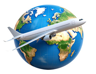 Airplane Flying Over Globe – Global Travel Concept PNG, isolated on a transparent background