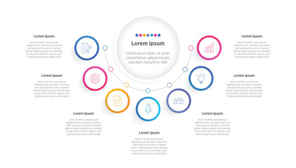 Modern Horizontal progress bar featuring 7 shaped elements, symbolizing the seven stages of business strategy and progression. Clean timeline infographic design template. Vector for presentation