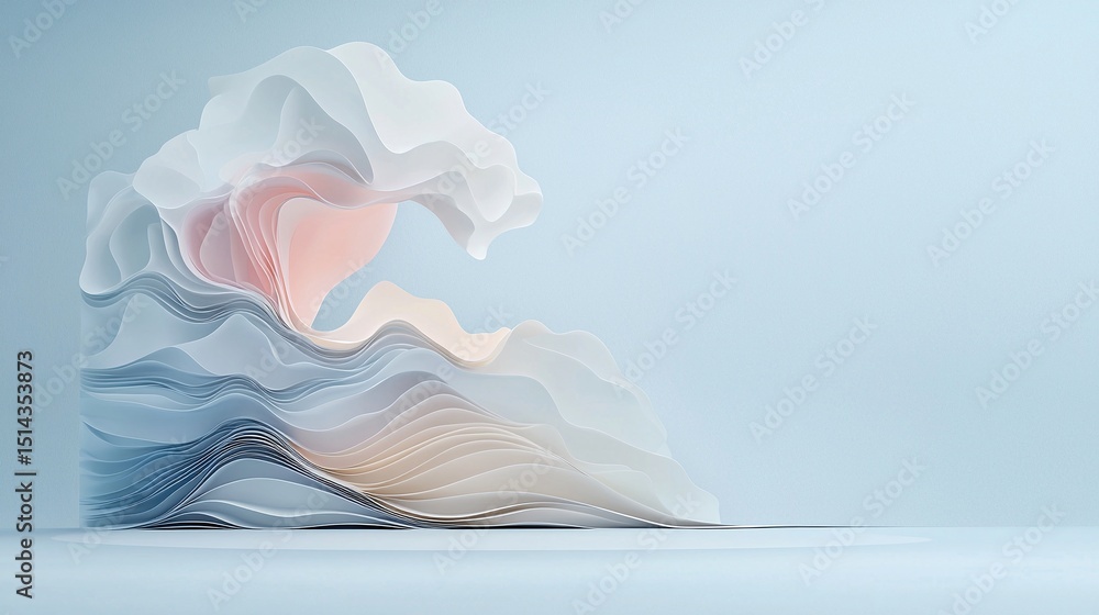 Poster abstract 3d render of a white and blue wave on a smooth platform