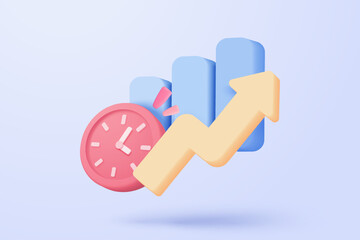 3D graph up with alert notice icon for finance statistic, sell and buy report. analyzing investment money cash and exchange with finance. 3d trading stock report icon vector render illustration