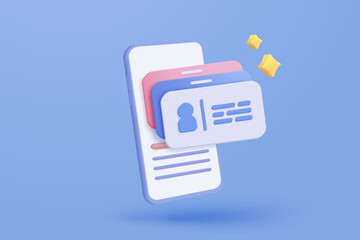 3d business card icon for presentation branding, corporate identity, advertising contact. Card with personal badge, human resources, staff company. 3d identity profile icon vector render illustration