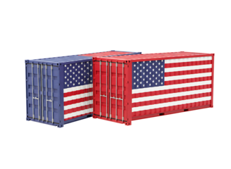 Two shipping containers with usa flag isolated on transparent background