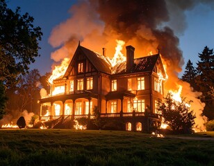 Burning mansion at night (6)