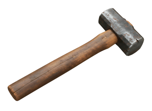 Sledgehammer with wooden handle isolated on transparent background