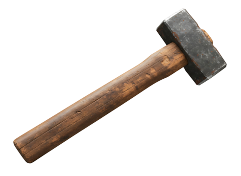 Sledgehammer with wooden handle isolated on transparent background