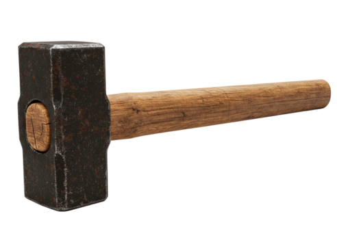 Sledgehammer with wooden handle isolated on transparent background