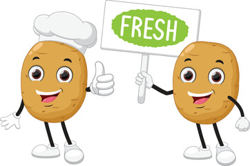 Fresh Potato chef cartoon mascot Character isolated on white backgrounds	