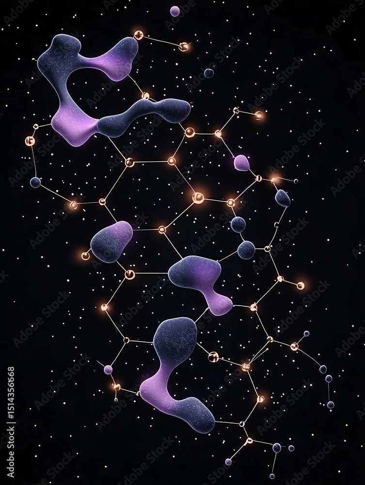 Poster abstract futuristic honeycomb network with glowing nodes