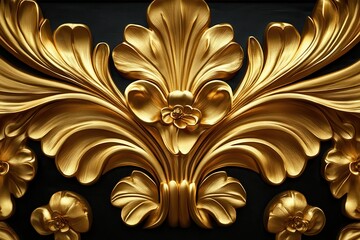 Exquisite golden decorative element featuring floral patterns with intricate detailing on a contrasting dark background