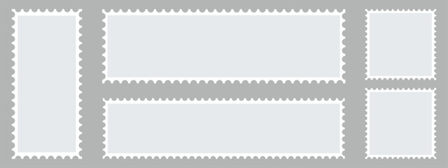 Light Postage Stamps collection, Postage stamp borders isolated on transparent background- Stock vector