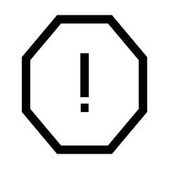 Exclamation octagon icon in black color, outline style and white background