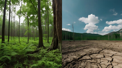 Transition of forest from green to dry