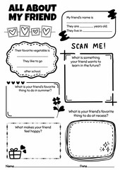 All About My Friend, My Classmate Worksheets for Grades 2-6, Back to School Activity, Creative Writing Prompt Template, Icebreaking Activity