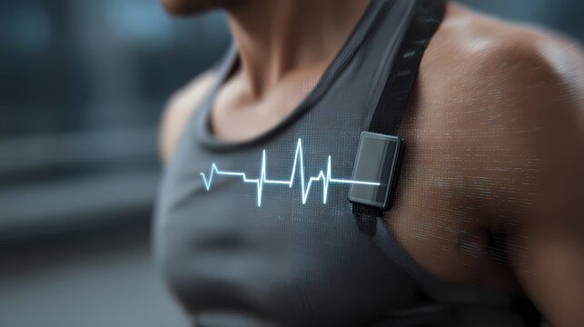 Man in Modern Sports Gear with Heart Rate Monitor on Chest