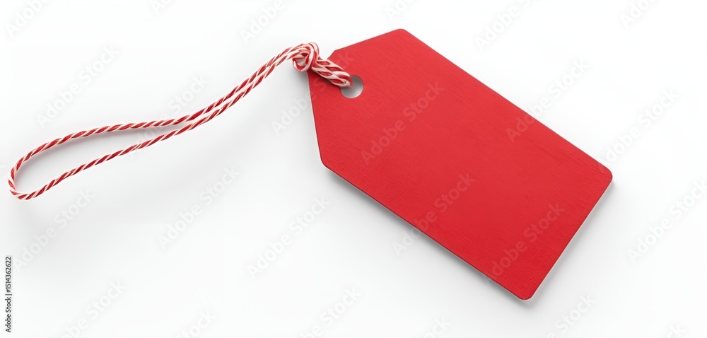 Poster a vibrant red tag with a twine string on a clean white background creates a bold visual statement.