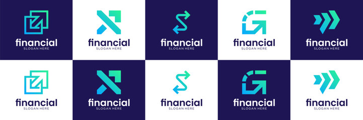 Set of financial arrow logos, Abstract initial design concept usable for business, corporate and branding.