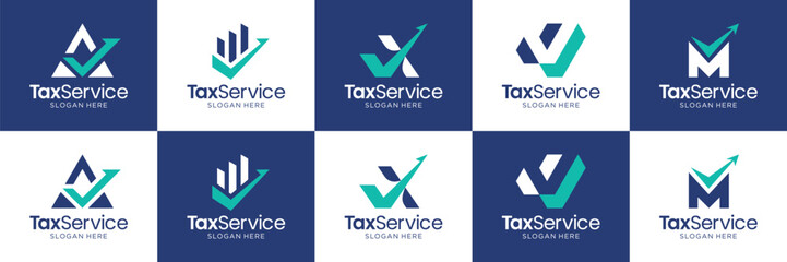 Set of tax financial logo template. Abstract check or bookkeeping symbol usable for business, company and service.