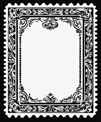 white with black outline postage stamp frame, vertical, rectangle border isolated on white background, icon, png illustration, clip art