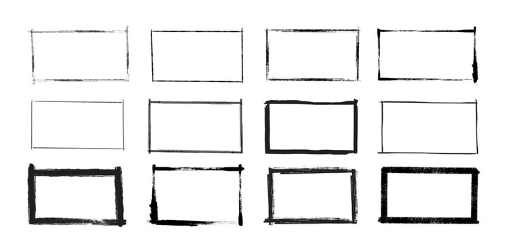 Box brush stroke frames line, Text box outline frame, ink paint brush rectangle shapes in Hand-drawn style set, Brush borders Vector illustration