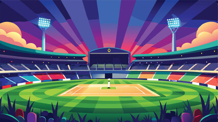 Soccer stadium with vibrant rainbow lights and colorful field lines © Rana Islam