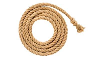 High-Resolution Image of a Coiled Natural Fiber Rope, Perfect for Nautical, Rustic, or Western Themes