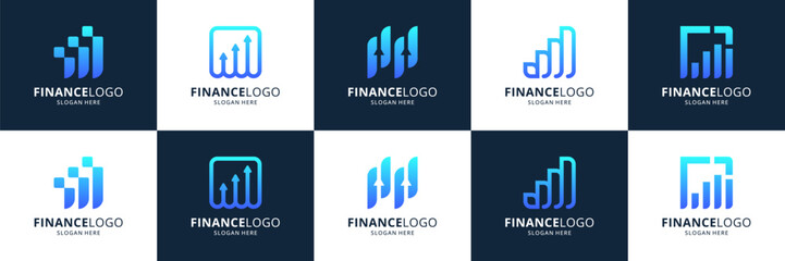 Set of accounting financial logos. Abstract diagram chart usable for business, investment and payment.