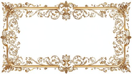 Rectangle vintage gold frame for web presentation, horizontal border in oriental style ,png with white background
